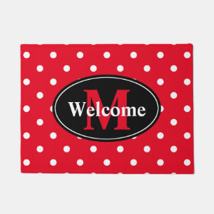 Polka Dots in Red and White Personalized Doormat