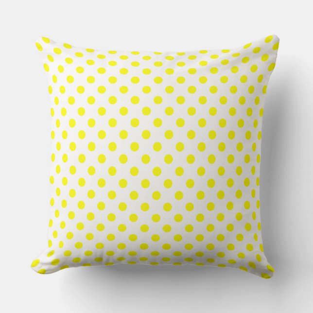 Polka Dots in Yellow on White Throw Pillow (Front)