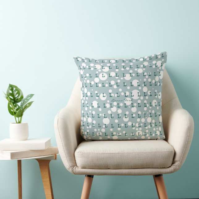 Polka Dots & initials pattern light teal Throw Pillow (Chair)