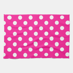 Polka Dots Large - White on Deep Pink Kitchen Towel