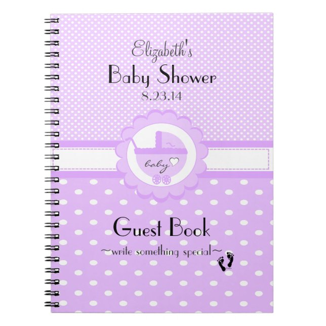 Polka Dots-Lavender Baby Shower Guest Book- Notebook (Front)