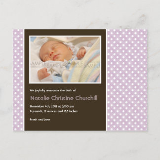 Polka Dots Lilac/Brown • Baby Announcement