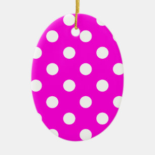 Polka dots magenta #FF00DC Ceramic Ornament
