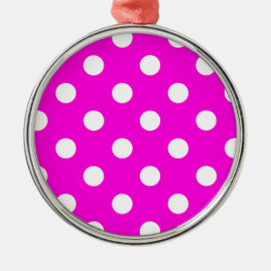 Polka dots magenta #FF00DC Metal Ornament