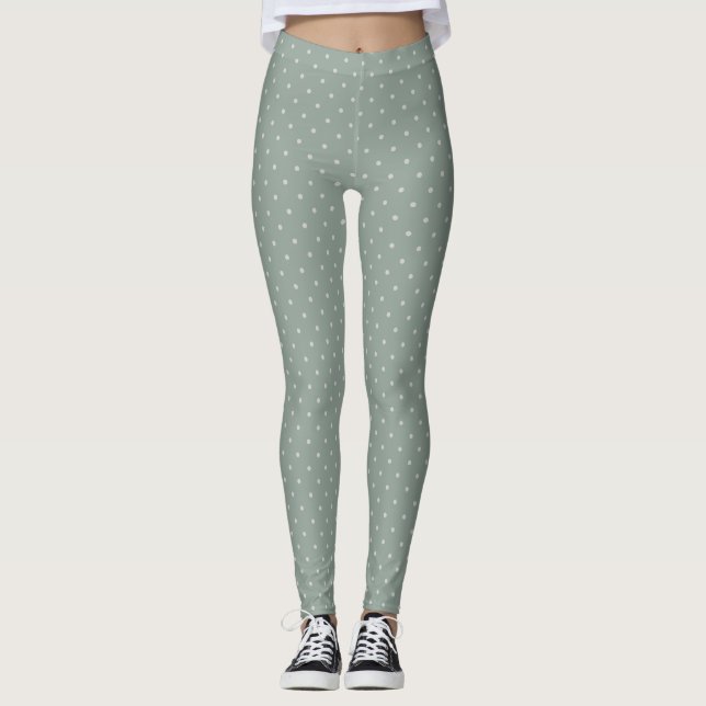 Polka Dots Mint Green and Soft Gray Polka Pattern Leggings (Front)