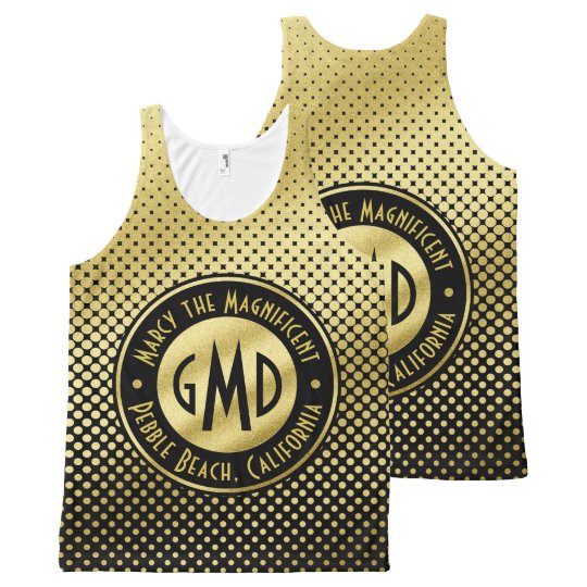 Polka Dots Monogram Gold Glitter Black Modern