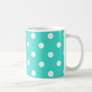 polka dots  mug in bright turquoise and white