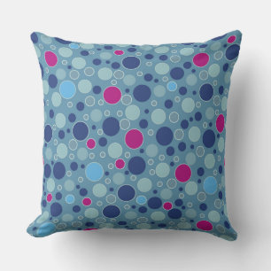 polka dots multi-colored retro blue throw pillow