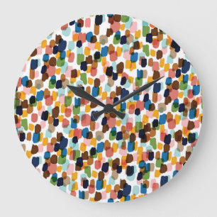 Polka Dots: Multicoloured Hand Paint. Large Clock