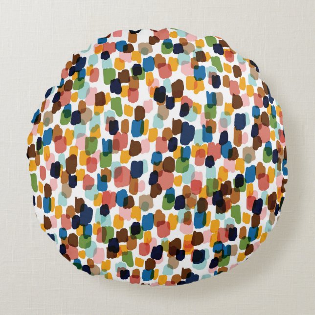 Polka Dots: Multicoloured Hand Paint. Round Pillow (Front)