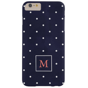 Polka Dots on Deep Blue   Coral Monogram Barely There iPhone 6 Plus Case