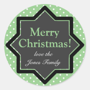 Polka Dots on Green Custom Christmas Classic Round Sticker