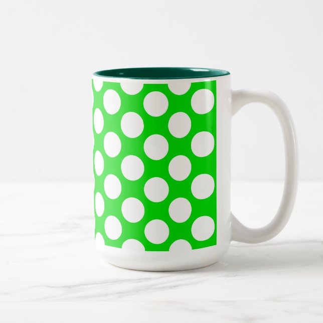 Polka Dots on Green Two-Tone Coffee Mug (Right)