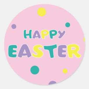 Polka Dots Pastel Pink Happy Easter Classic Round Sticker
