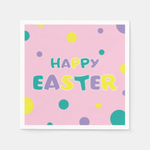Polka Dots Pastel Pink Happy Easter Paper Napkin