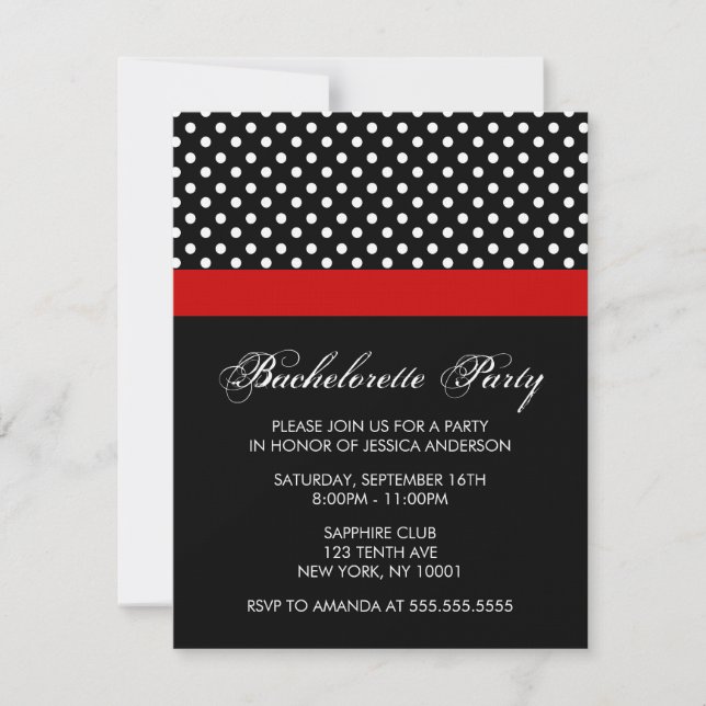 Polka Dots Pattern Bachelorette Party Invites (Front)