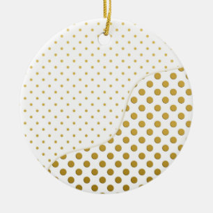 Polka Dots Pattern in Gold and White Ceramic Ornament