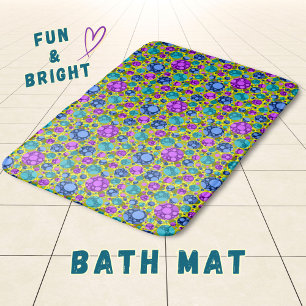 Polka Dots Pattern in Pink Blue Teal - Bath Matt Mat
