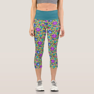 Polka Dots Pattern in Pink Blue Teal - Capri Leggings