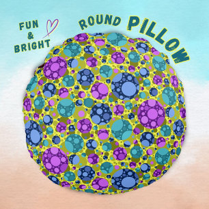 Polka Dots Pattern in Pink Blue Teal - Round Pillow