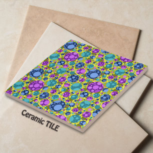 Polka Dots Pattern in Pink Blue Teal -  Tile