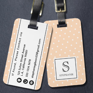 Polka Dots Pattern Monogram and Name Peach Puff Luggage Tag