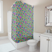 Polka Dots Pattern Pink Blue Teal - Shower Curtain