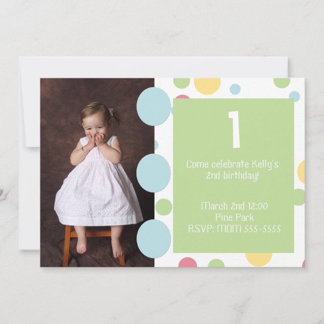 Polka dots Photo Birthday Invitation (Front)