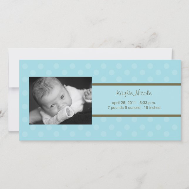 Polka Dots Photo Card Birth Announcement (Front)