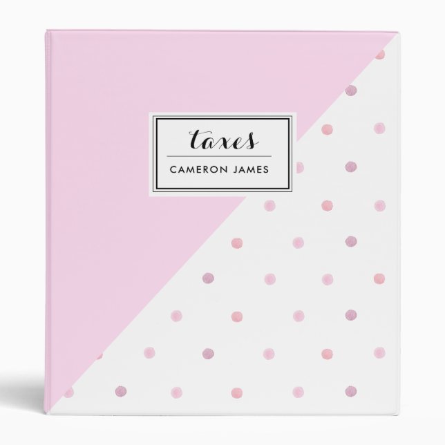 Polka Dots Pink Abstract Pattern Custom Taxes  Binder (Front)