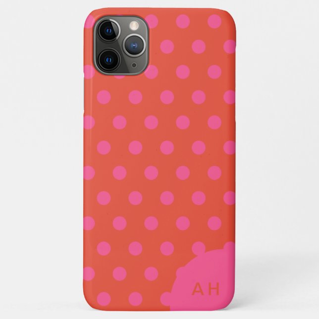 Polka Dots Pink and red Orange monogrammed Case-Mate iPhone Case (Back)