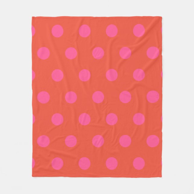 Polka Dots Pink and red Orange monogrammed Fleece Blanket (Front)