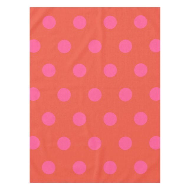 Polka Dots Pink and red Orange monogrammed Tablecloth (Front)