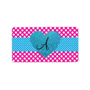 Polka dots pink and white monogram label