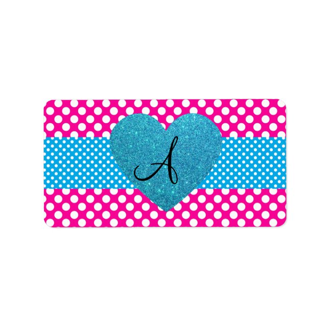 Polka dots pink and white monogram label (Front)