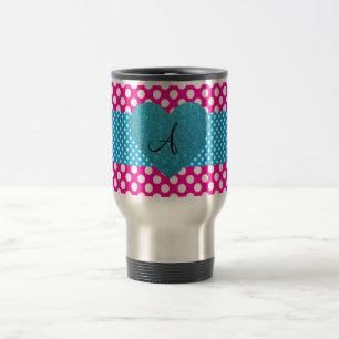 Polka dots pink and white monogram travel mug
