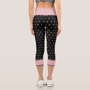 Polka Dots Pink Black Capri Leggings