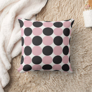 Polka Dots Pink & Black Throw Pillow