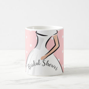 Polka Dots Pink Bridal Shower White Wedding dress Coffee Mug