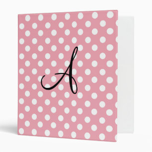 Polka dots pink white monogram binder