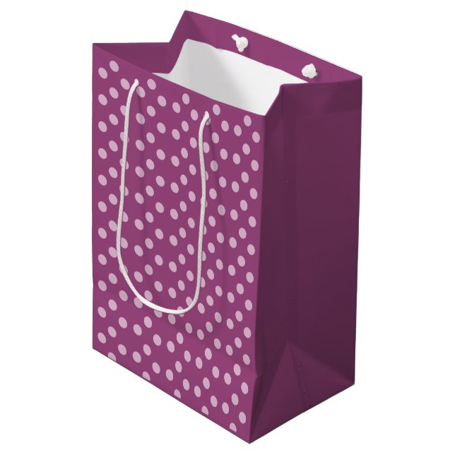 Polka dots plum and lilac medium gift bag (Front Angled)