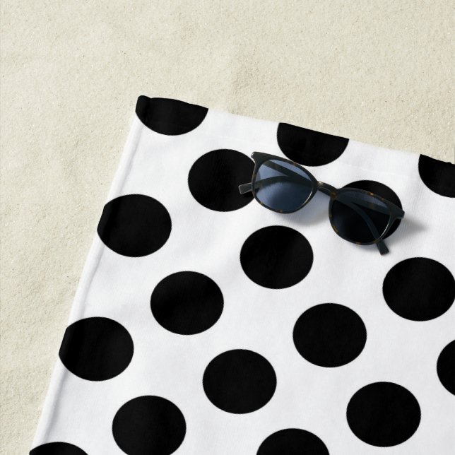 Polka Dots, Polka Dot Pattern, Black and White Beach Towel (In Situ)
