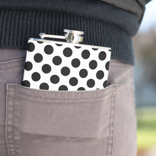 Polka Dots, Polka Dot Pattern, Black and White Hip Flask (In Situ)