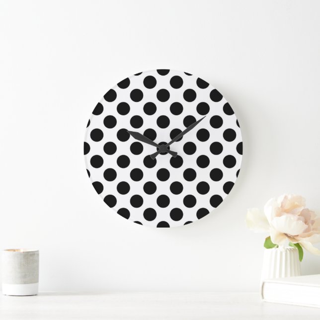 Polka Dots, Polka Dot Pattern, Black and White Large Clock (Home)