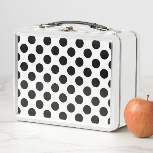 Polka Dots, Polka Dot Pattern, Black and White Metal Lunch Box