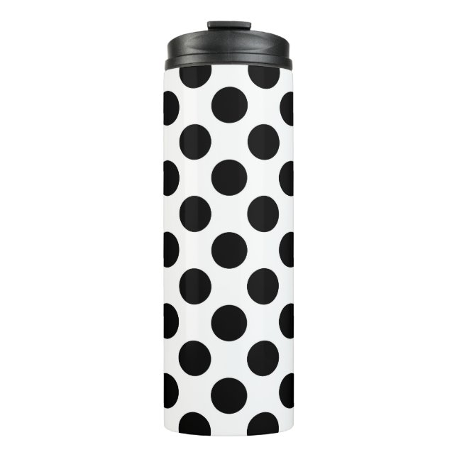 Polka Dots, Polka Dot Pattern, Black and White Thermal Tumbler (Front)