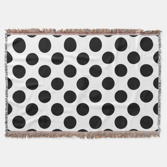 Polka Dots, Polka Dot Pattern, Black and White Throw Blanket (Front)