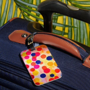 Polka dots rainbow waterclor luggage tag