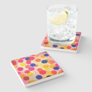 Polka dots rainbow waterclor stone coaster