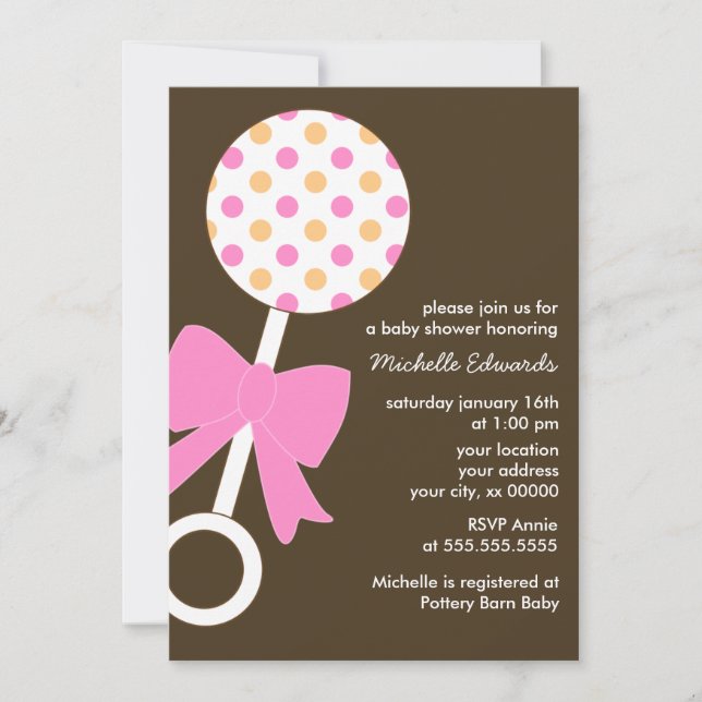 Polka Dots Rattle Baby Shower Invitation (Front)